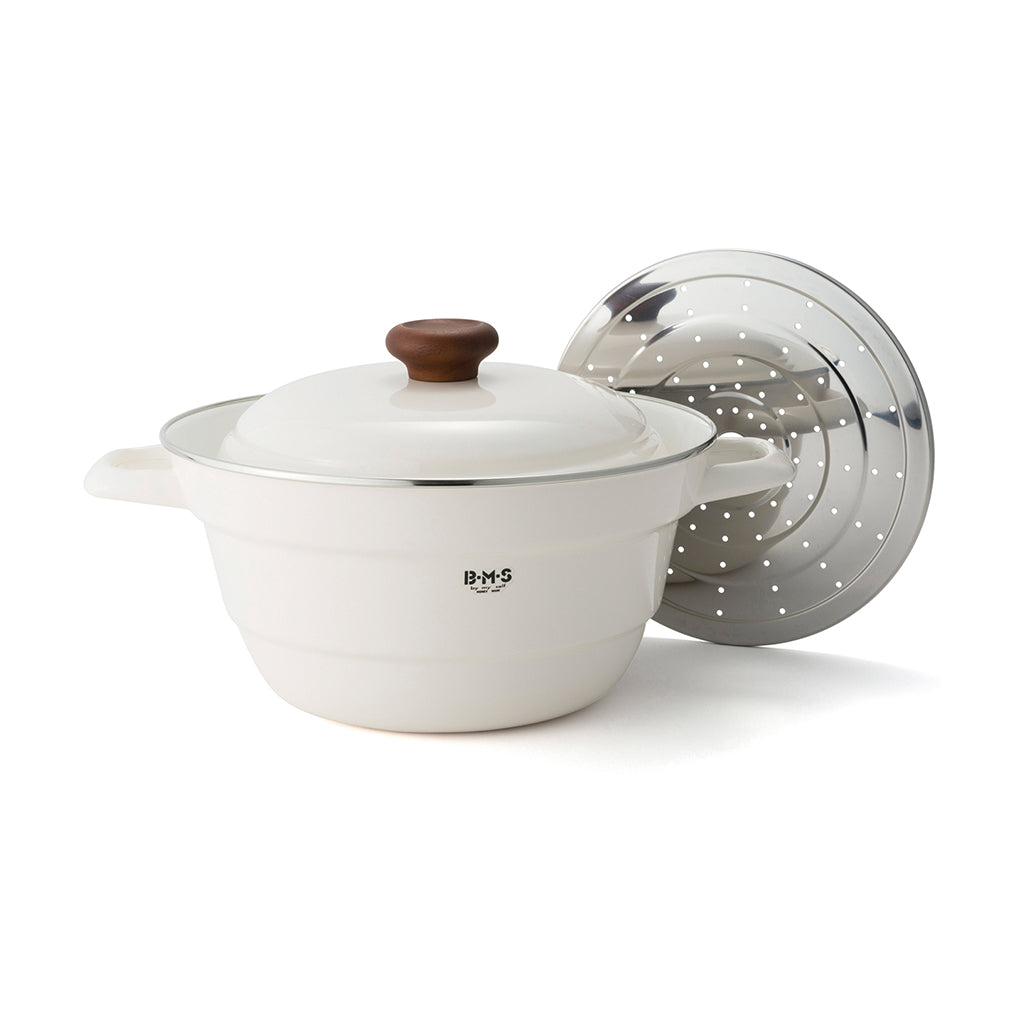 ALL IN ONE雙耳附蓋連蒸盤琺瑯萬用鍋,白色 Ø27cm