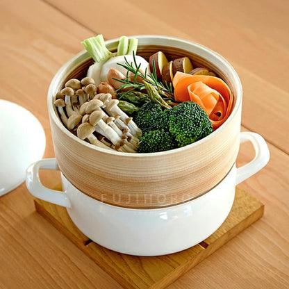 SEIRO 蒸籠系列 雙耳琺瑯鍋連蓋及蒸籠 18cm 純白色